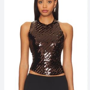 Free People Black and Brown Sequin Top